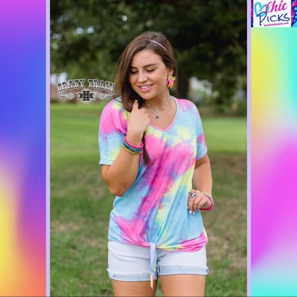Pastel Front Tie Dye Short Sleeve Top - Picture 4 of 4